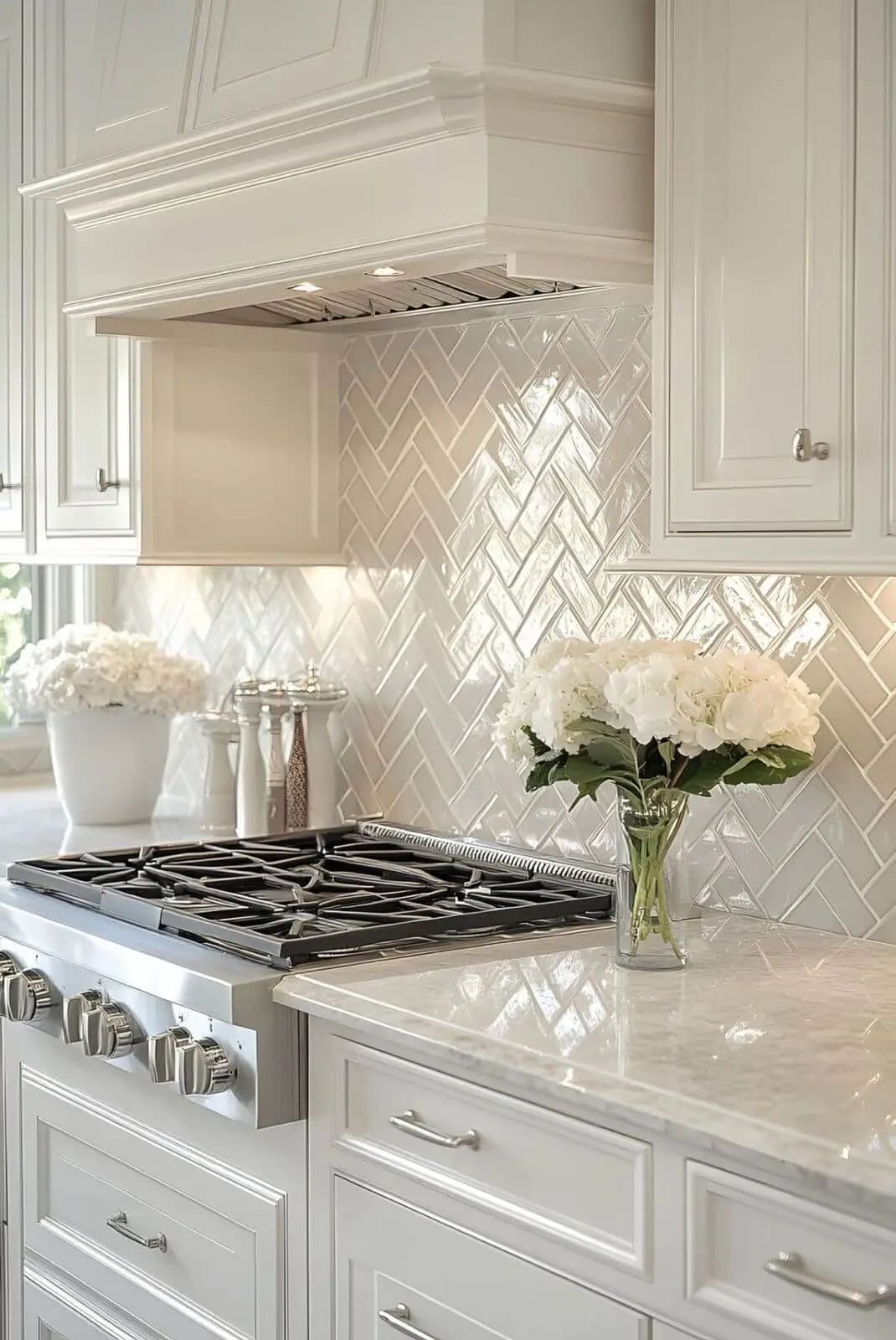 Backsplash: chevron behind range
