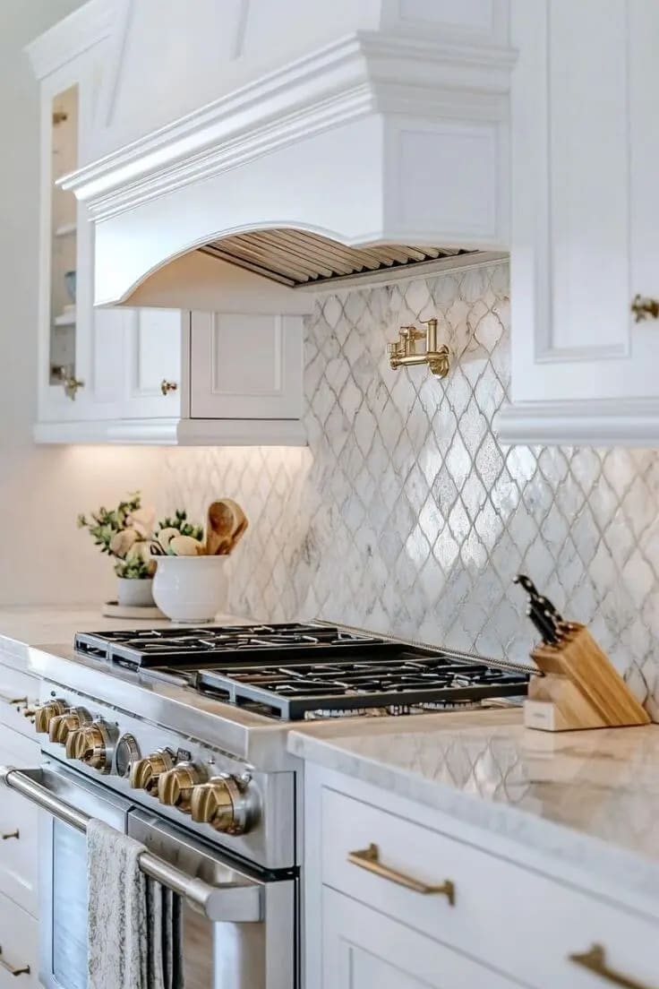 Backsplash: herringbone behind range