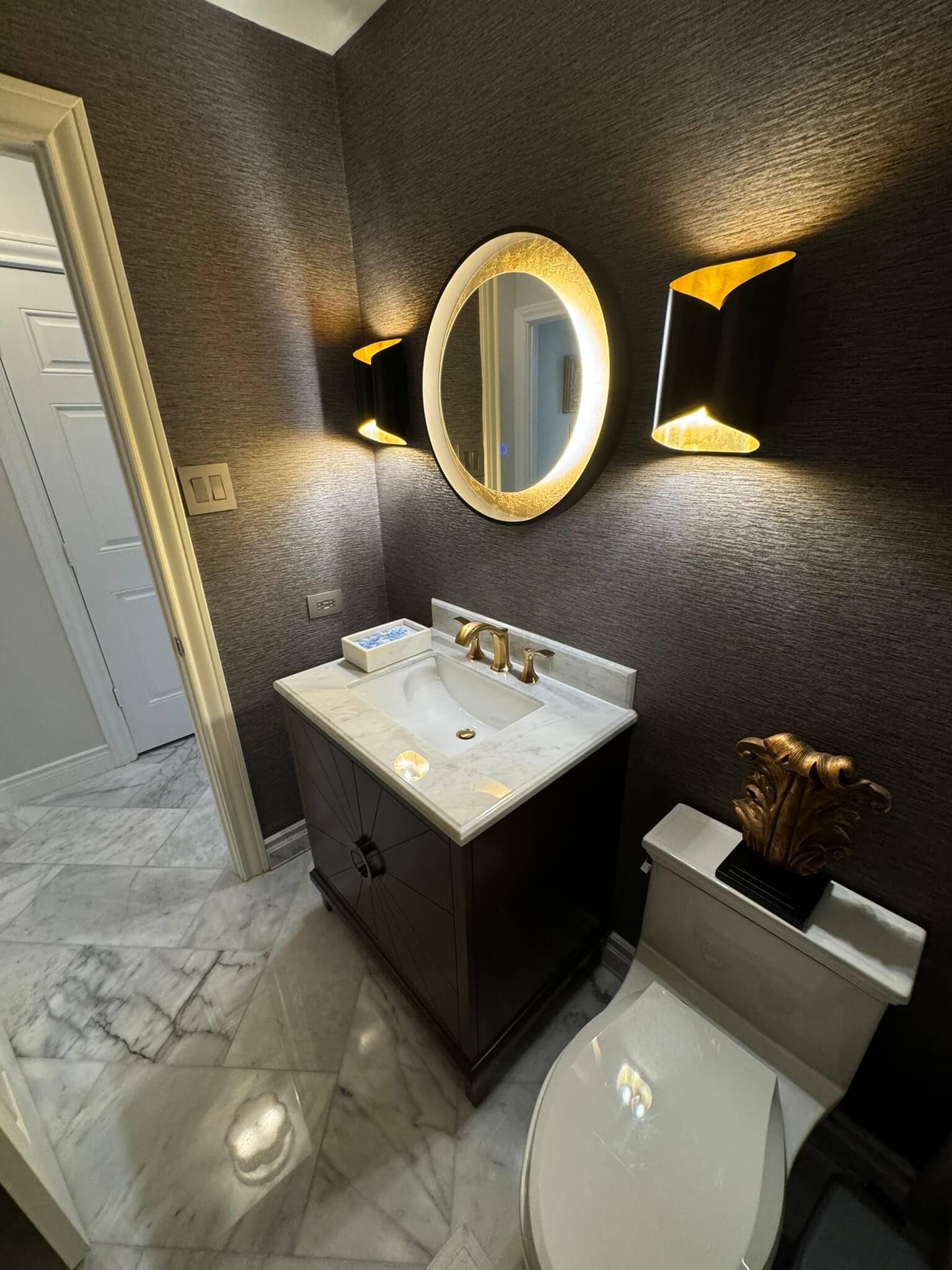 Bathroom remodel: powder room charcoal walls