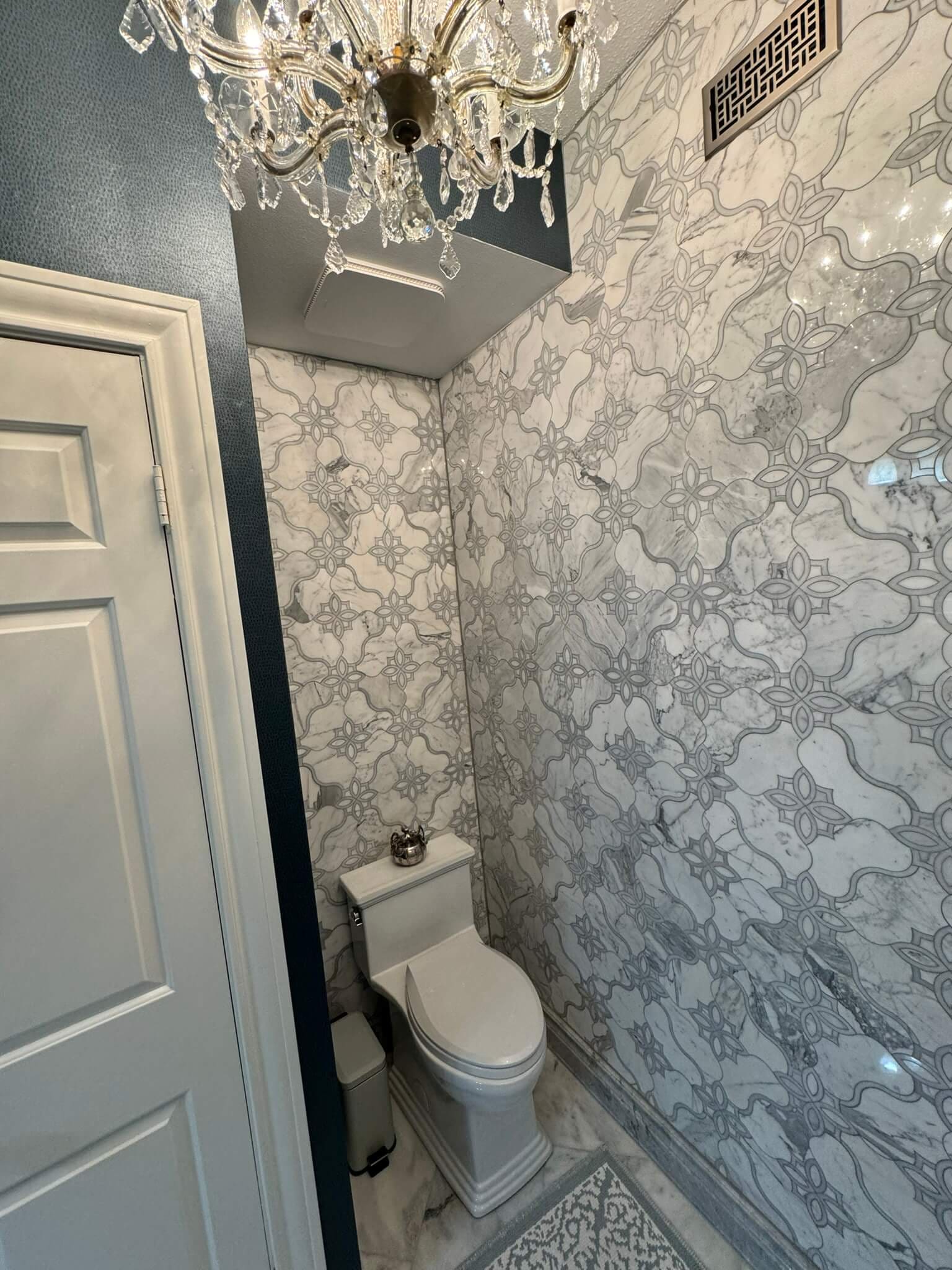 Bathroom remodel: powder room patterned wall