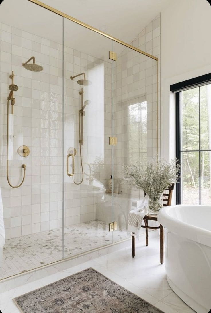 Bathroom remodel: primary bath gold showerheads