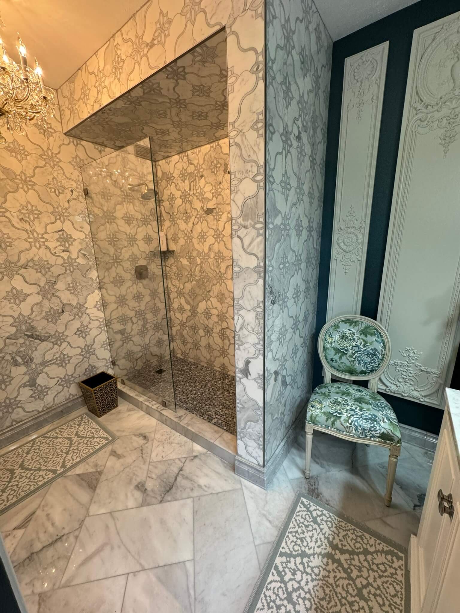 Bathroom remodel: wallpaper bath glass shower