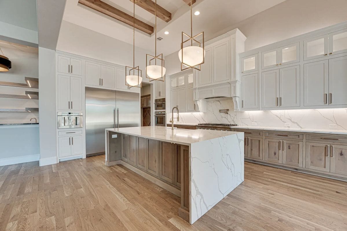 Kitchen remodel: vaulted waterfall island