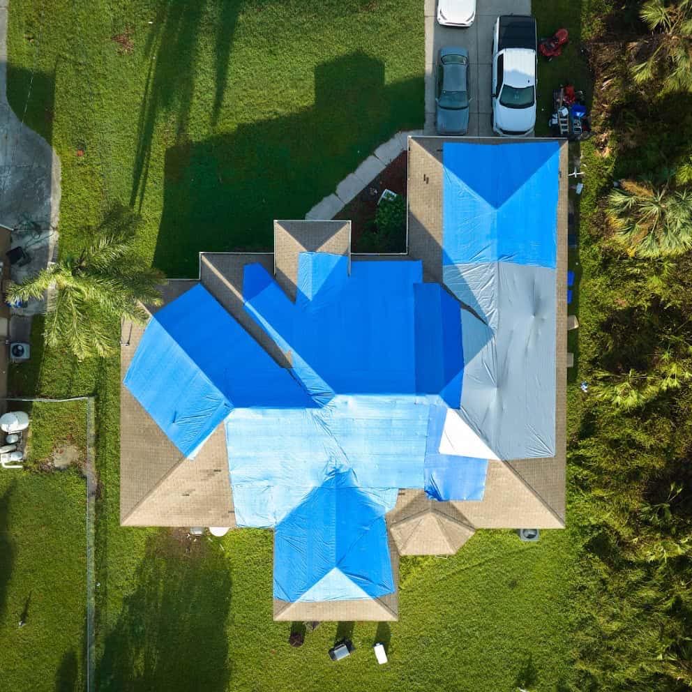 Emergency roofing: tarp aerial complex roof