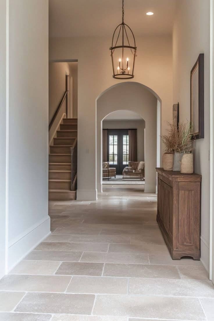 Flooring: stone look tile entry
