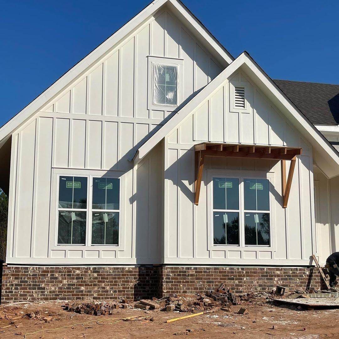 Farmhouse exterior with board-and-batten siding