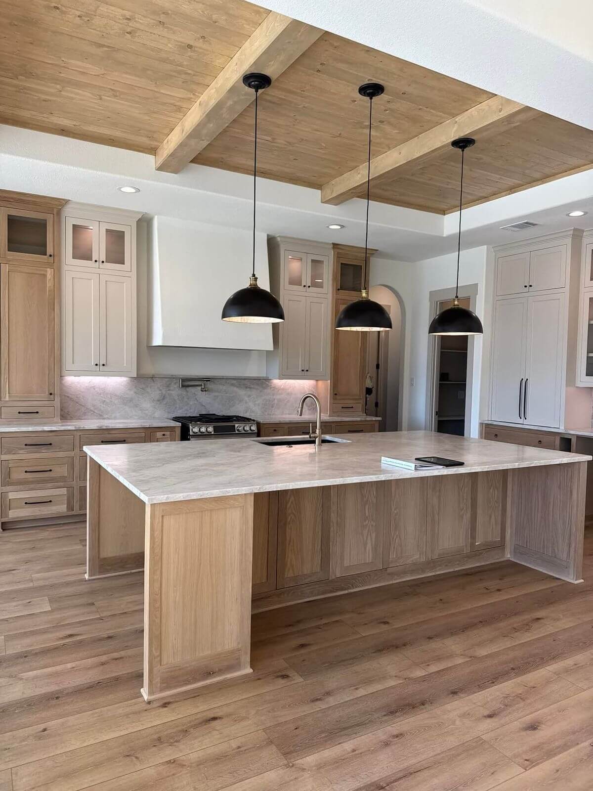 Kitchen remodel: beamed ceiling island