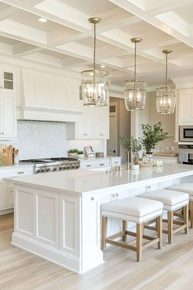 Kitchen remodel: coffered lantern chandelier